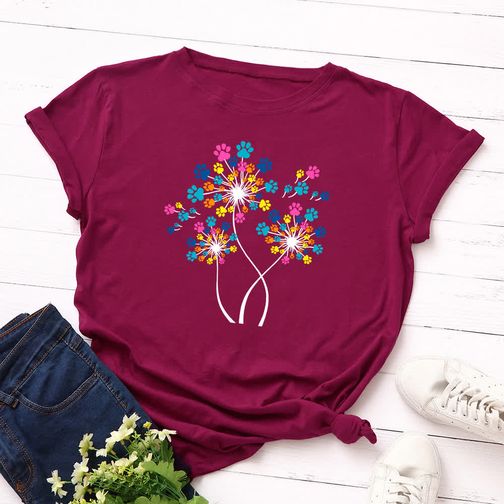 Plus Size Creative Dandelion Short Sleeve T-Shirt - Wine - 5XL - image 11