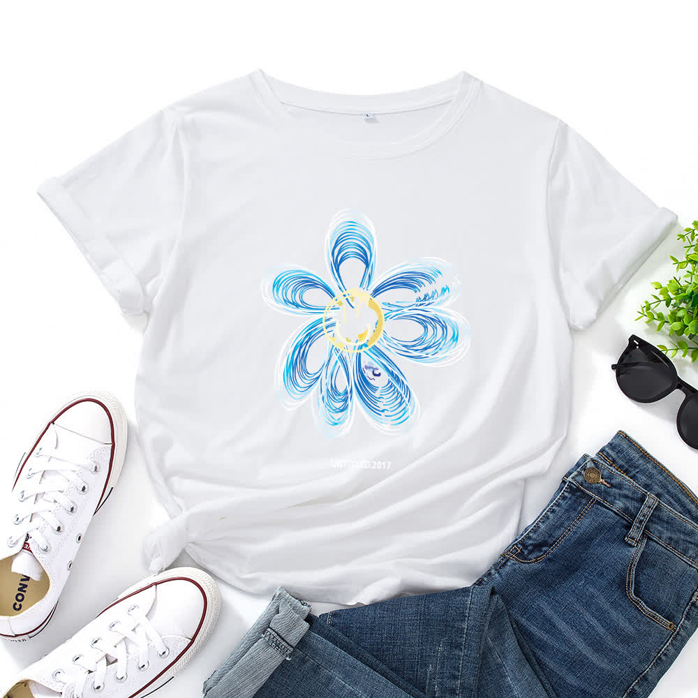 Plus Size Creative Floral Short Sleeve T-Shirt - White - 5XL - image 2