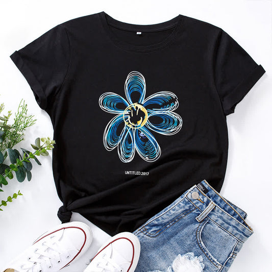 Plus Size Creative Floral Short Sleeve T-Shirt - Black - 5XL - image 1