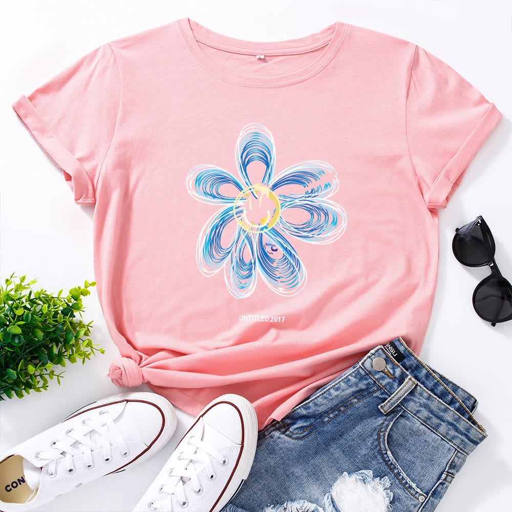 Plus Size Creative Floral Short Sleeve T-Shirt - Pink - 5XL - image 7