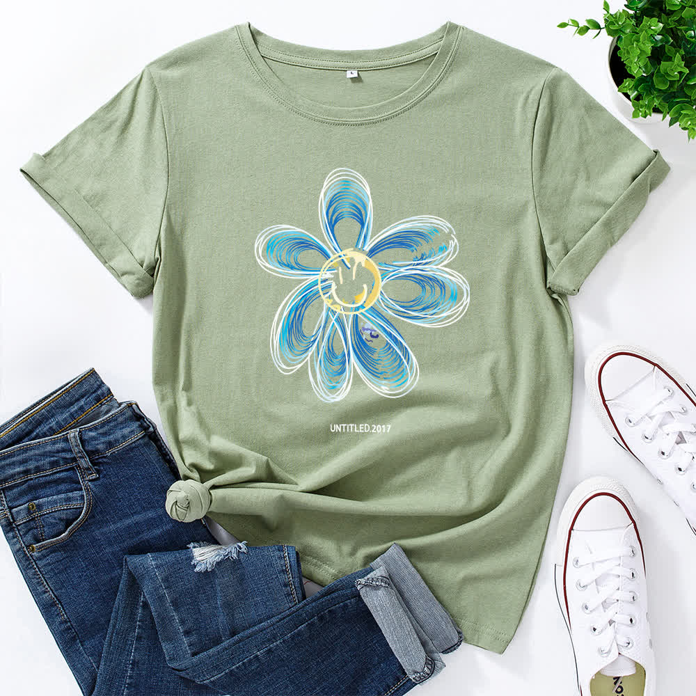 Plus Size Creative Floral Short Sleeve T-Shirt - Olive Green - 5XL - image 10