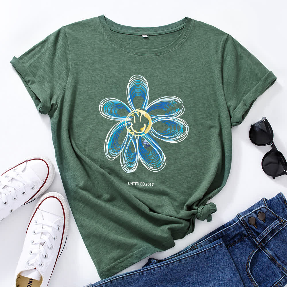Plus Size Creative Floral Short Sleeve T-Shirt - Army Green - 5XL - image 5