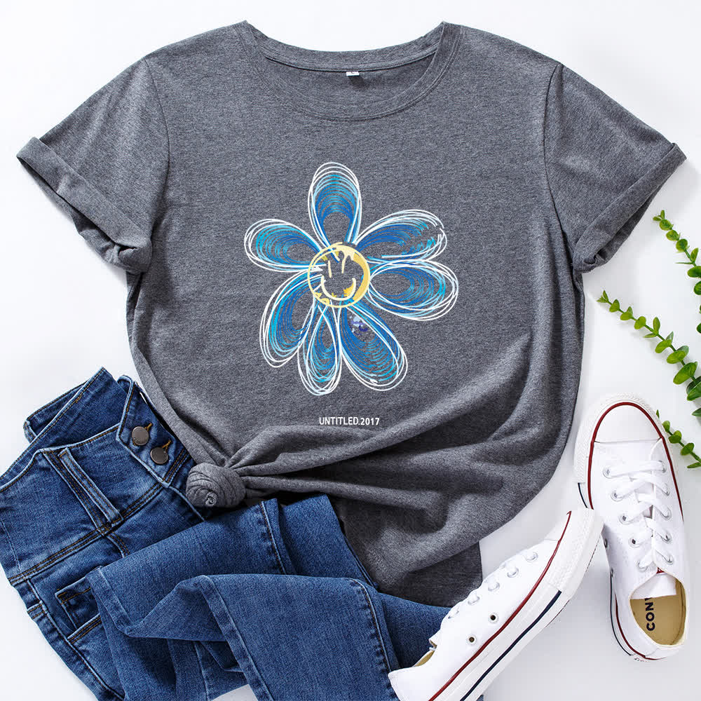 Plus Size Creative Floral Short Sleeve T-Shirt - Dark Grey - 5XL - image 6