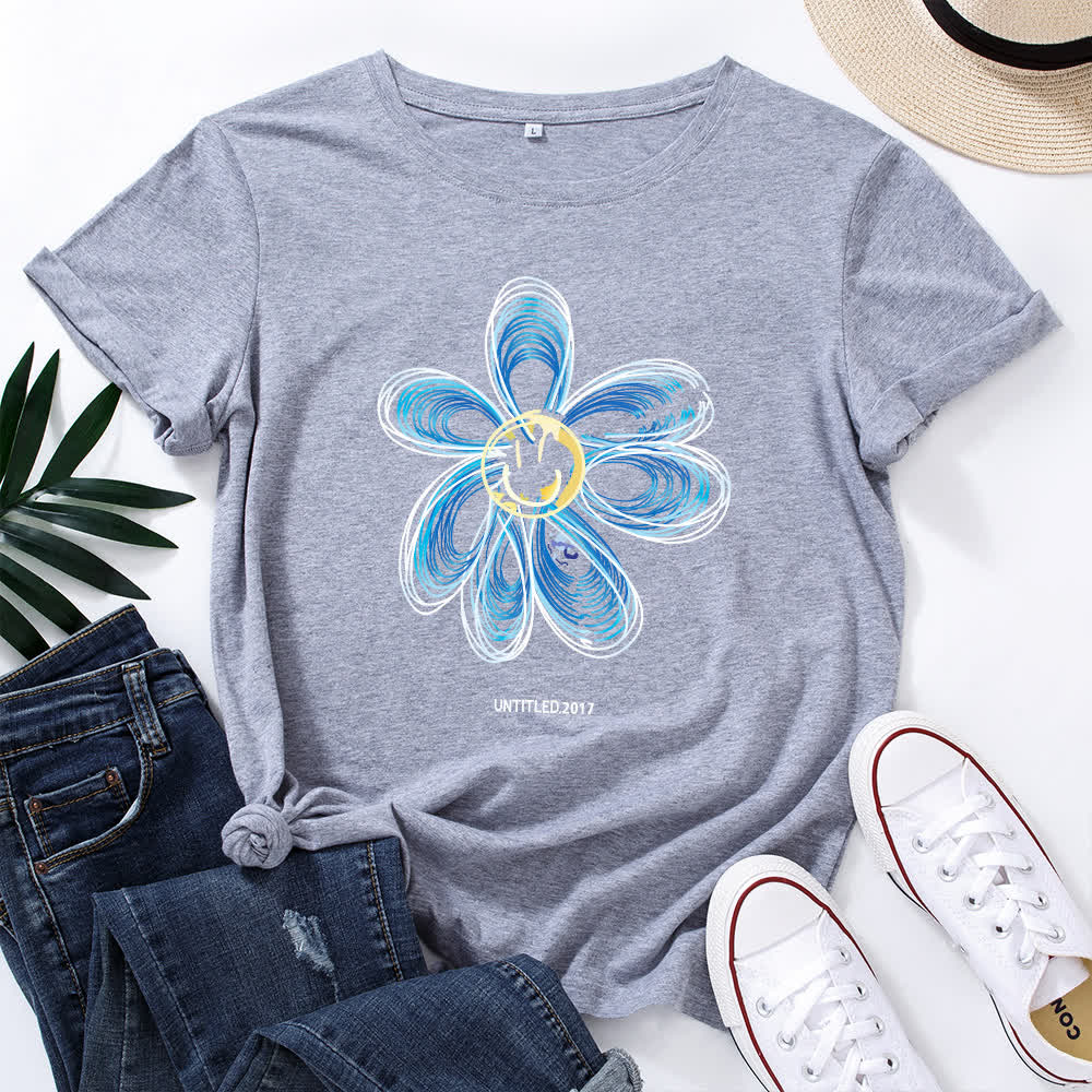 Plus Size Creative Floral Short Sleeve T-Shirt - Light Gray - 5XL - image 9