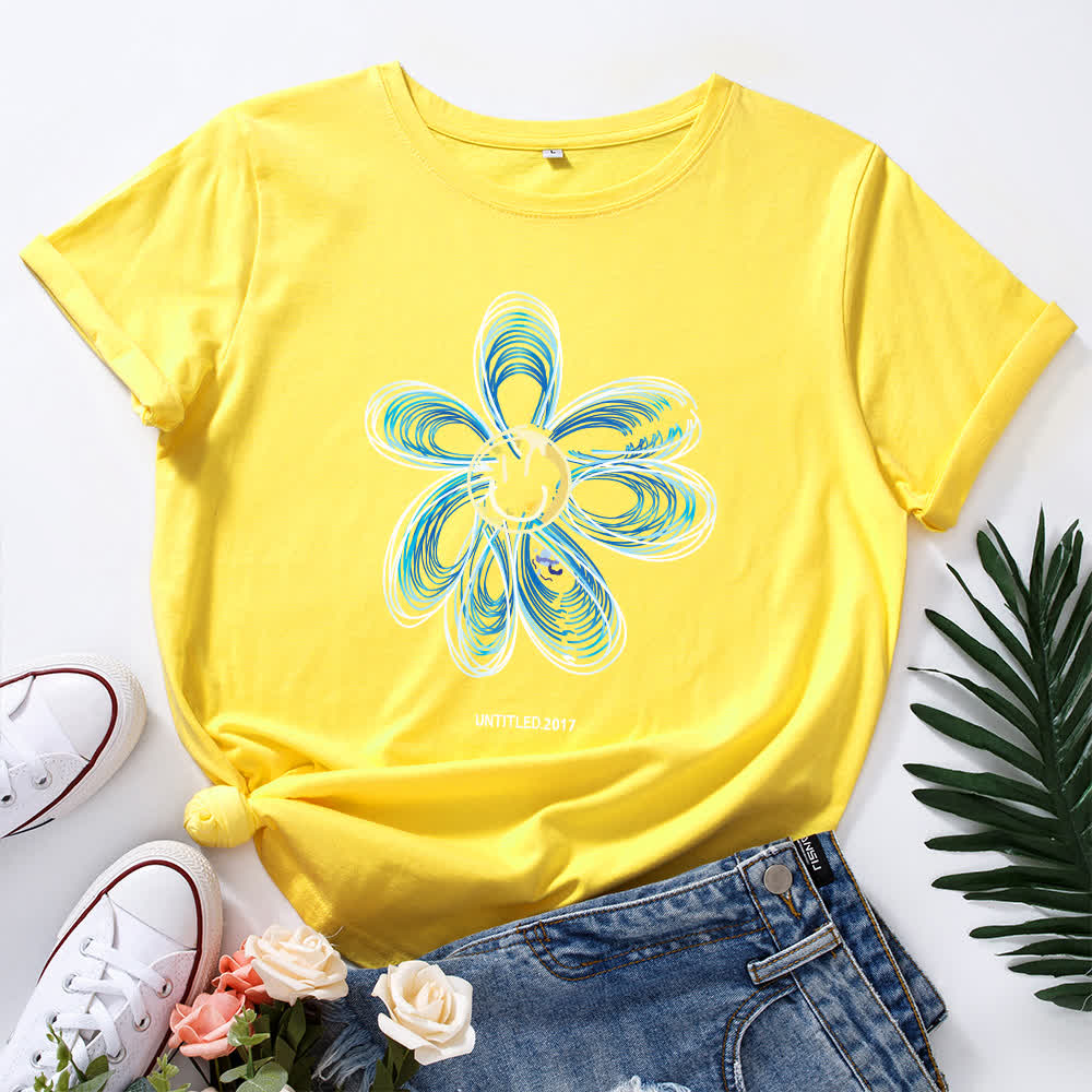 Plus Size Creative Floral Short Sleeve T-Shirt - Yellow - 5XL - image 3