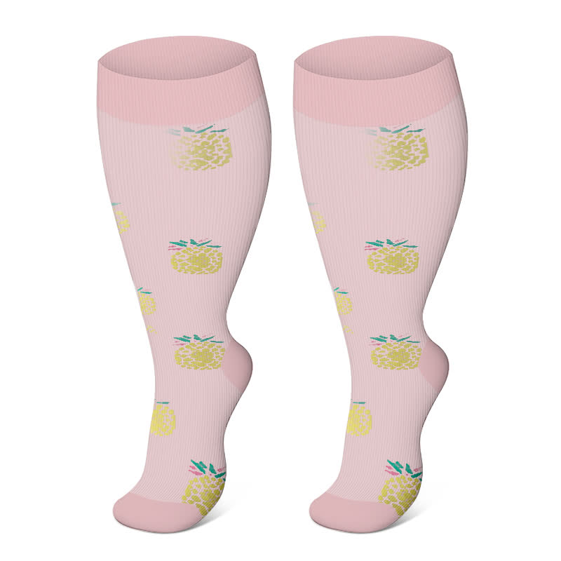 Plus Size Cute Print Compression Socks(3 Pairs) - Pink - 4XL - image 1