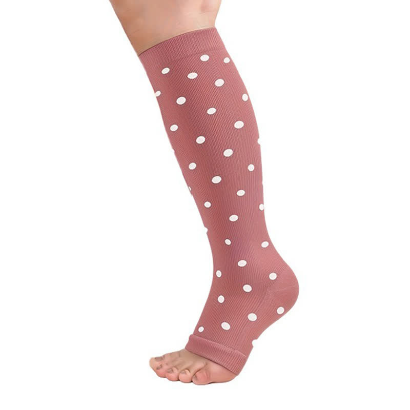 Polka Dot High Elastic Open Toe Compression Socks(3 Pairs) - A - 2XL - image 2