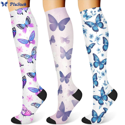 Floral Butterfly Compression Socks(3 Pairs) - Multicolor - S/M - image 1