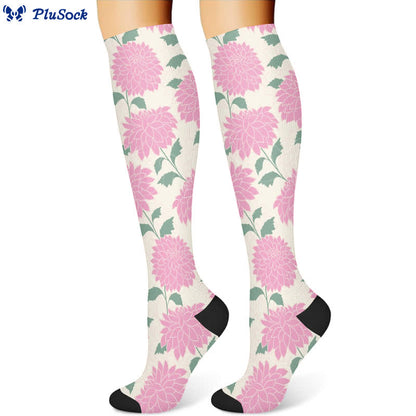 Elegant Floral Compression Socks(3 Pairs) - Beige(1 Pair) - S/M - image 3