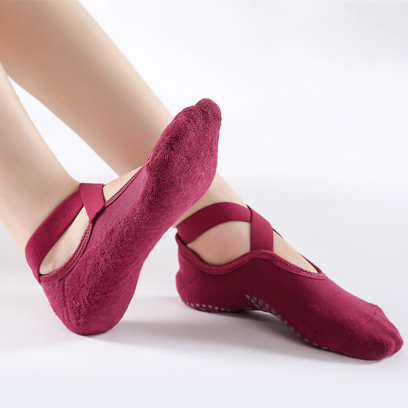 Cotton Non-Slip Cross Strap Floor Socks(6 Pairs)