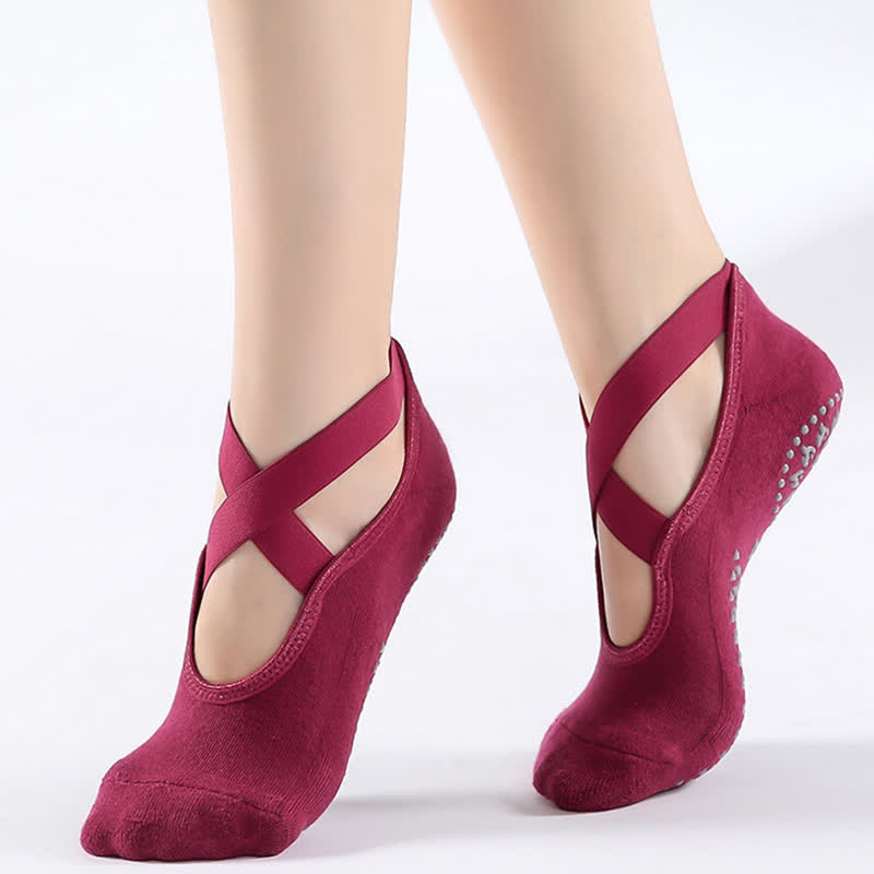 Cotton Non-Slip Cross Strap Floor Socks(6 Pairs)