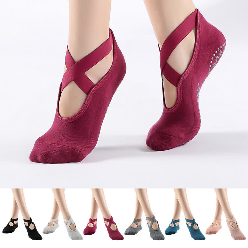 Cotton Non-Slip Cross Strap Floor Socks(6 Pairs)