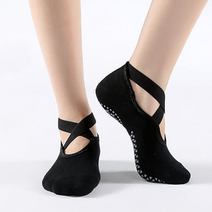 Cotton Non-Slip Cross Strap Floor Socks(6 Pairs)