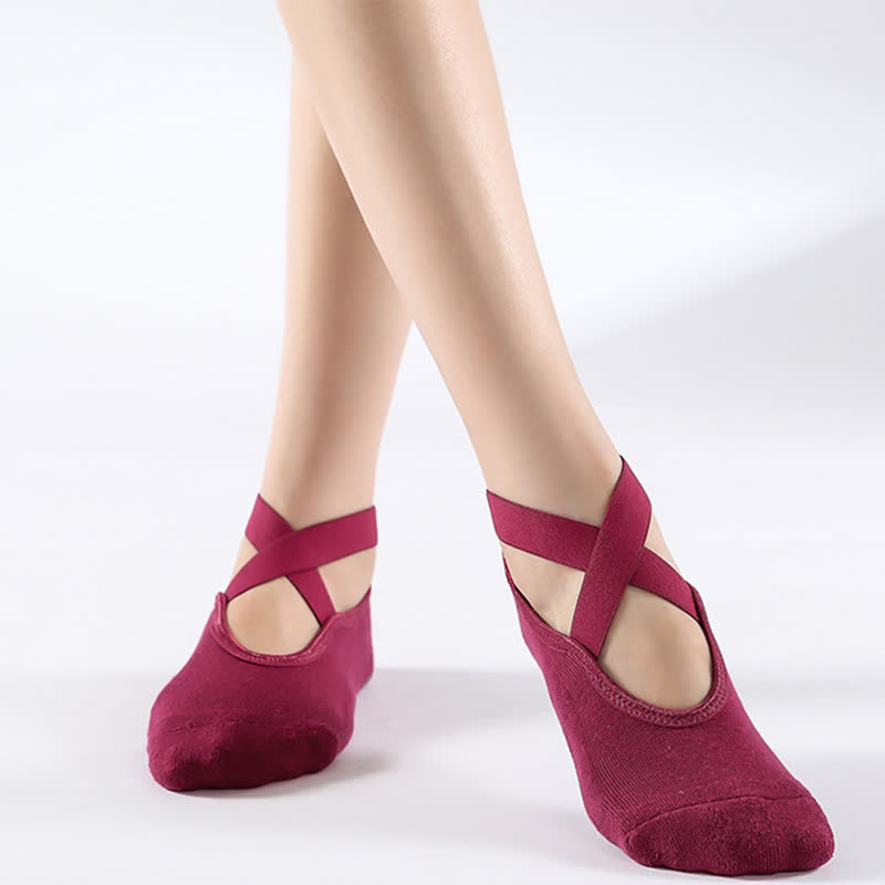 Cotton Non-Slip Cross Strap Floor Socks(6 Pairs)