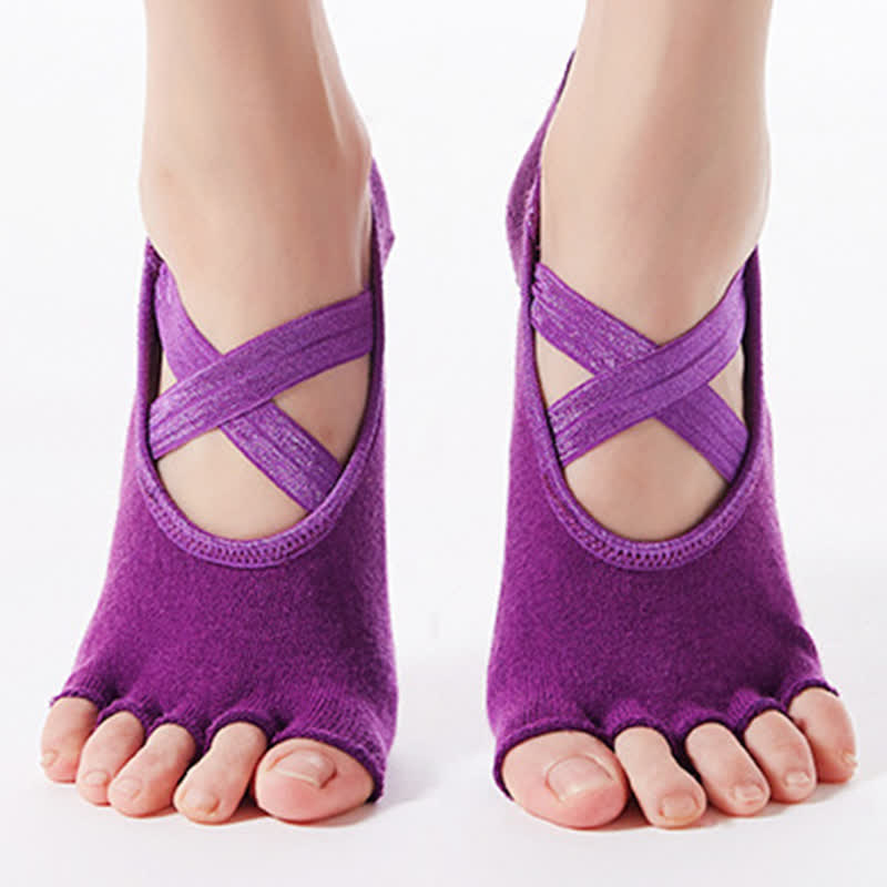 Cotton Non-Slip Cross Strap Open Toe Floor Socks(6 Pairs)
