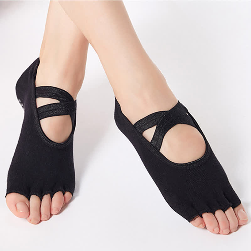 Cotton Non-Slip Cross Strap Open Toe Floor Socks(6 Pairs)