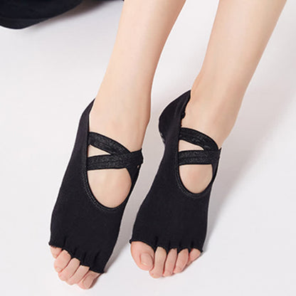 Cotton Non-Slip Cross Strap Open Toe Floor Socks(6 Pairs)
