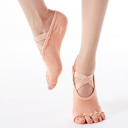 Cotton Non-Slip Cross Strap Open Toe Floor Socks(6 Pairs)