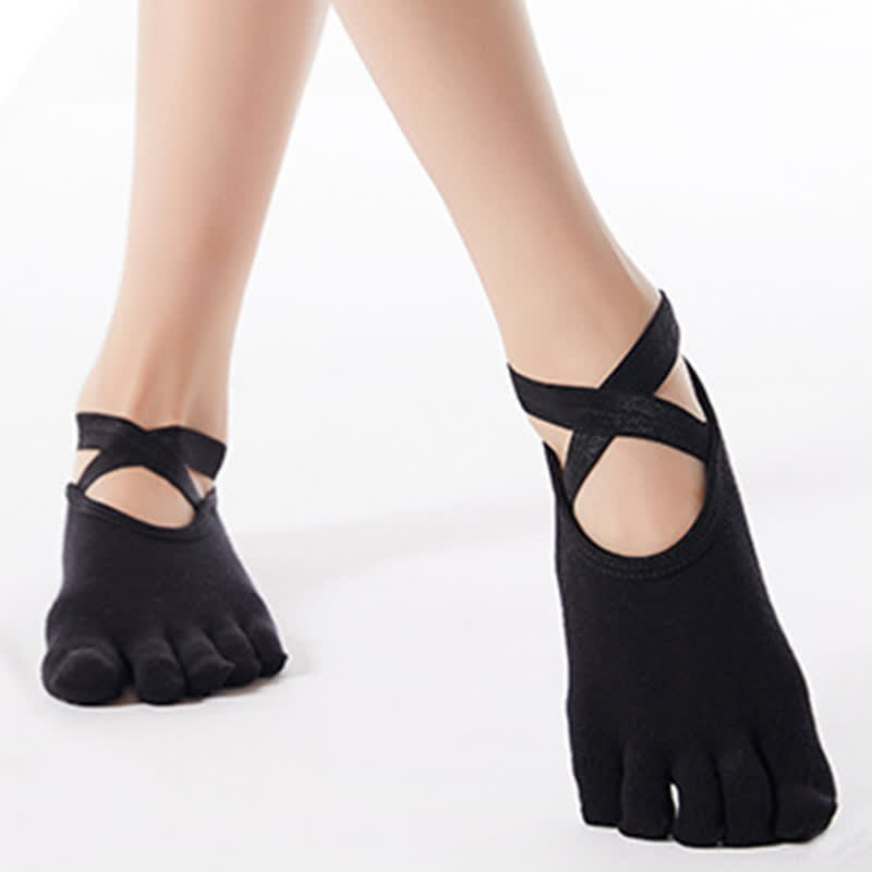 Cotton Non-Slip Cross Strap Five-Toe Floor Socks(4 Pairs)