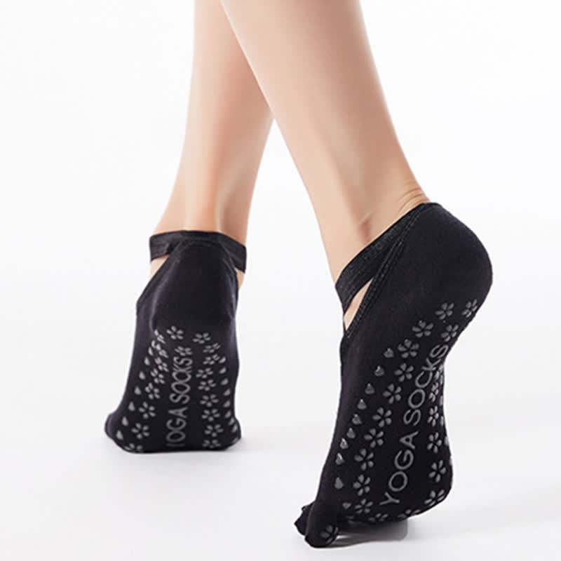 Cotton Non-Slip Cross Strap Five-Toe Floor Socks(4 Pairs)