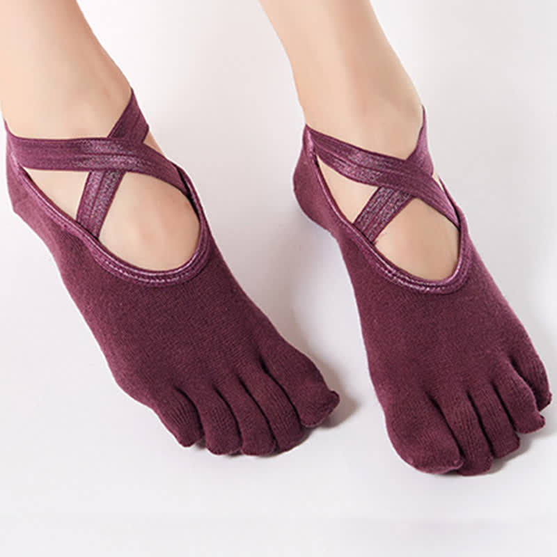 Cotton Non-Slip Cross Strap Five-Toe Floor Socks(4 Pairs)