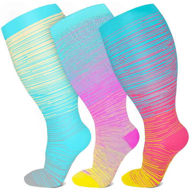 2XL-7XL Plus Size Bright Stripe Compression Socks(3 Pairs)