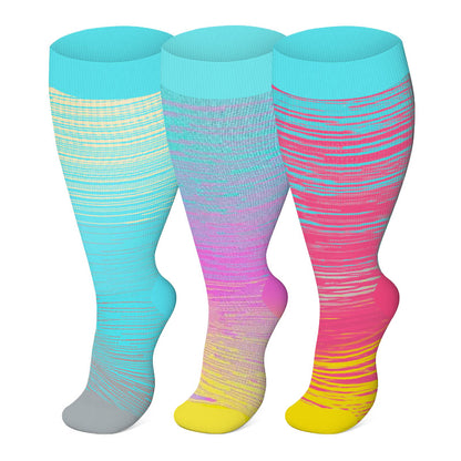 Plus Size Bright Stripe Compression Socks 2XL-7XL(3 Pairs) - Multicolor - 7XL - image 5