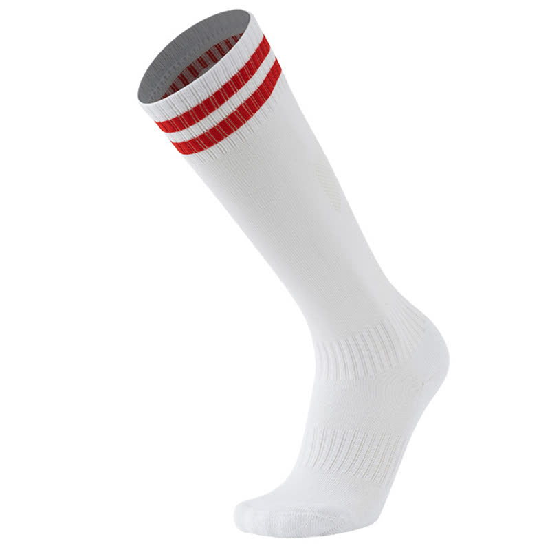 Solid Color Striped Knee-high Breathable Soccer Socks(5 Pairs) - White&Red - EU38-45(US5-11) - image 12