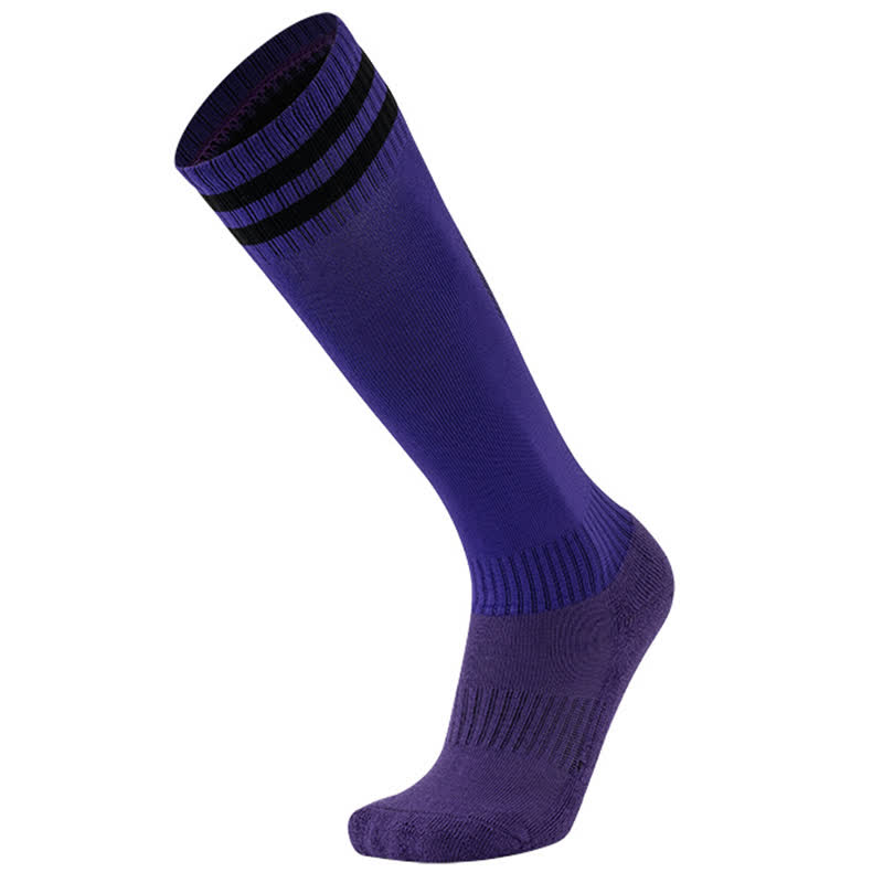 Solid Color Striped Knee-high Breathable Soccer Socks(5 Pairs)