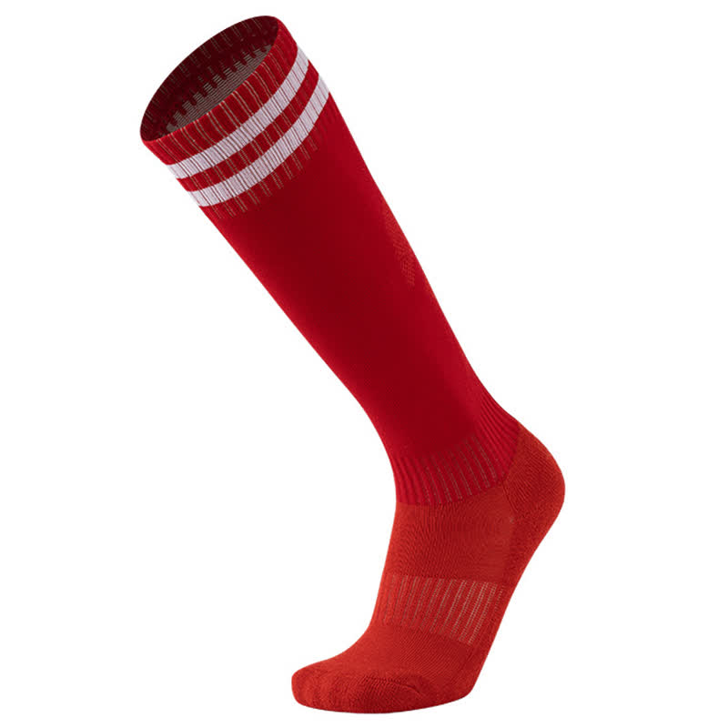 Solid Color Striped Knee-high Breathable Soccer Socks(5 Pairs)