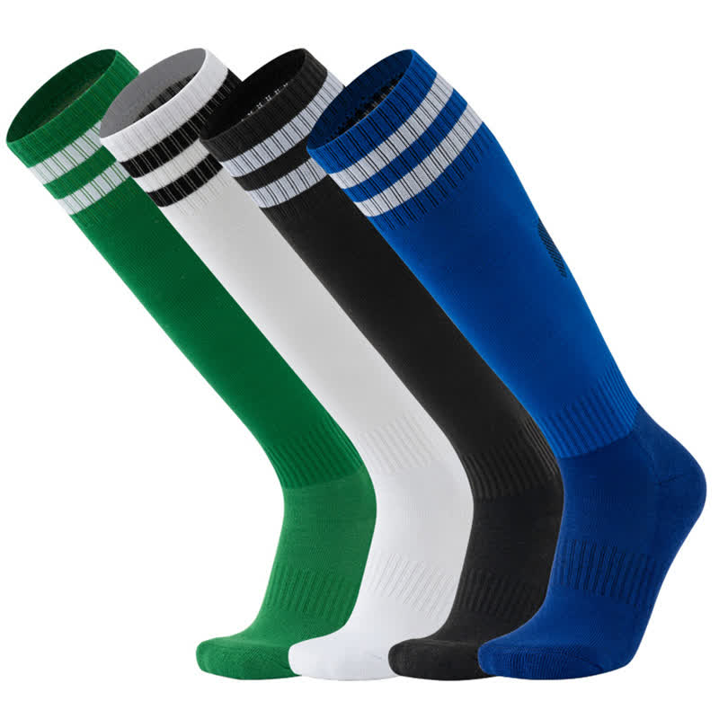 Solid Color Striped Knee-high Breathable Soccer Socks(5 Pairs)