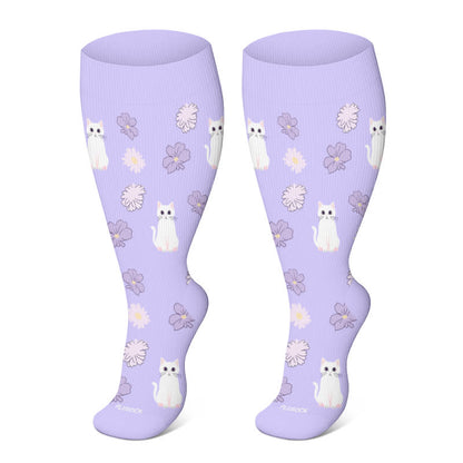 Plus Size Cat Flowers Compression Socks(3 Pairs) - image 1