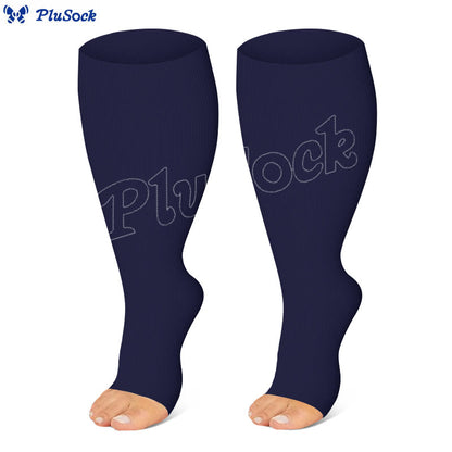 Plus Size Navy Blue Pink Open Toe Compression Socks(3 Pairs)