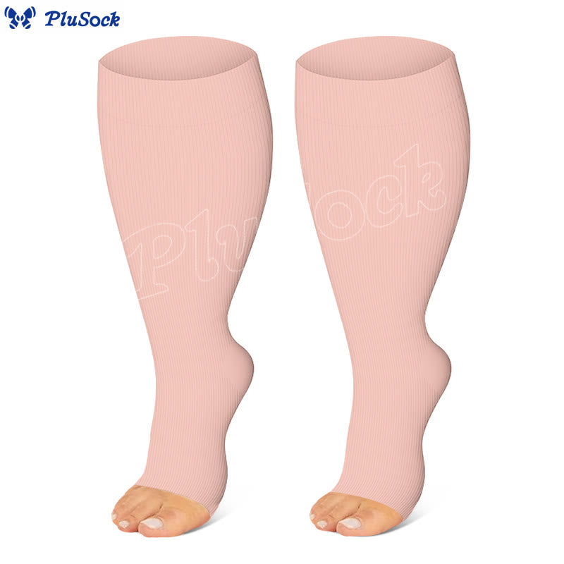 Plus Size Navy Blue Pink Open Toe Compression Socks(3 Pairs)