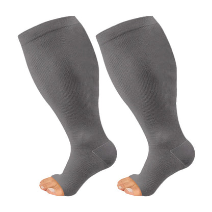 Plus Size Navy Blue Pink Open Toe Compression Socks(3 Pairs) - Grey - 4XL - image 7