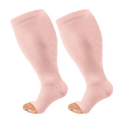 Plus Size Navy Blue Pink Open Toe Compression Socks(3 Pairs) - Pink - 4XL - image 8