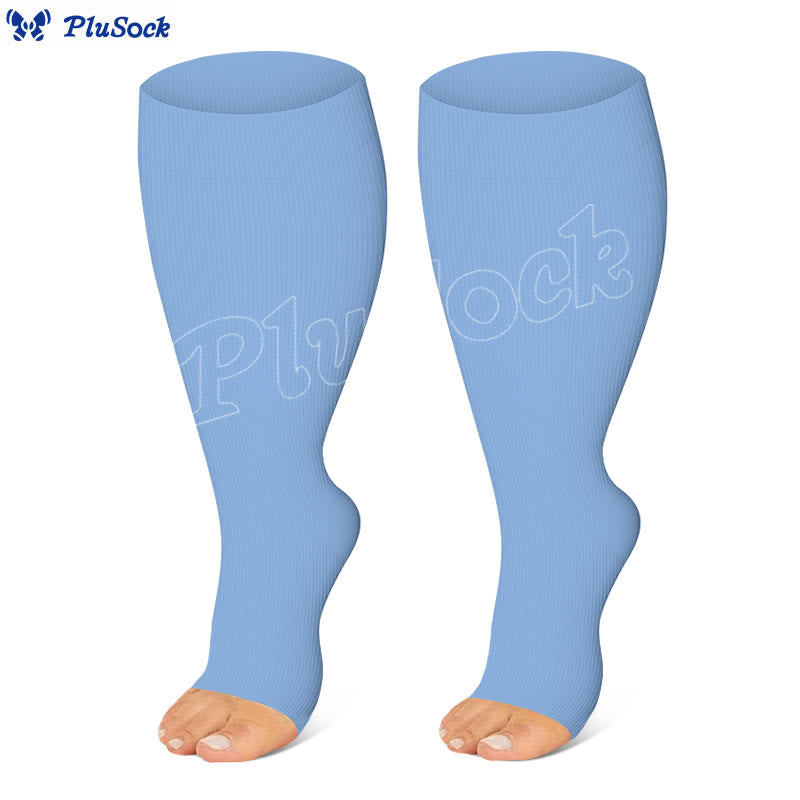 Plus Size Black Blue Pink Open Toe Compression Socks(3 Pairs)