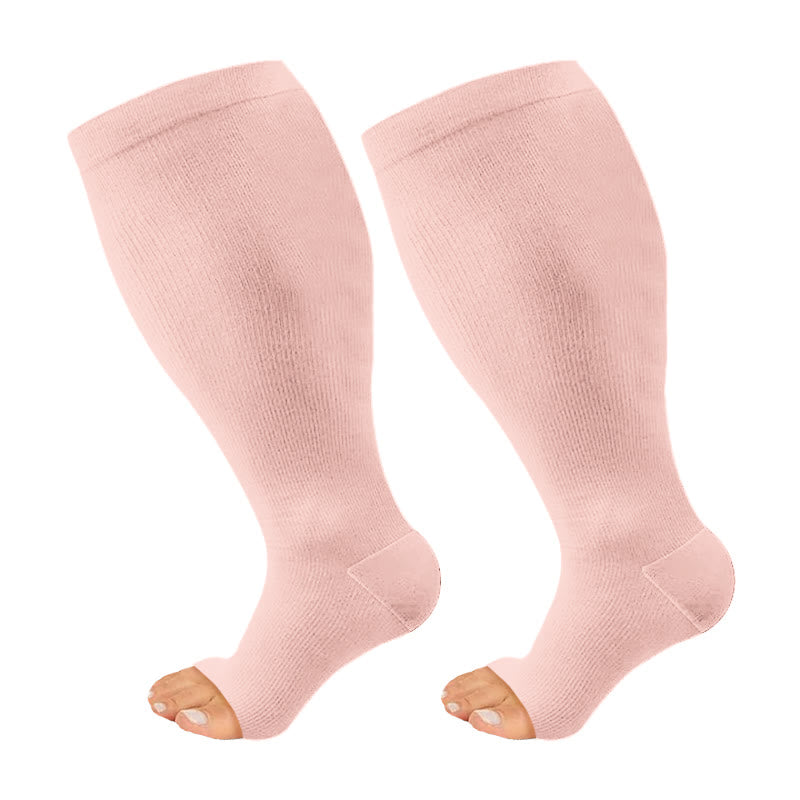 Plus Size Black Blue Pink Open Toe Compression Socks(3 Pairs) - Pink - 4XL - image 2