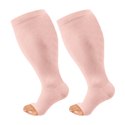 Plus Size Black Blue Pink Open Toe Compression Socks(3 Pairs) - Pink - 4XL - image 2