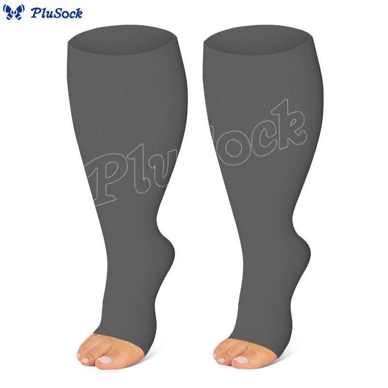 Plus Size Black White Gray Open Toe Compression Socks(3 Pairs)