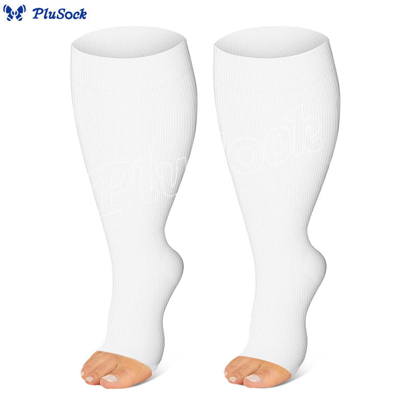 Plus Size Black White Gray Open Toe Compression Socks(3 Pairs)