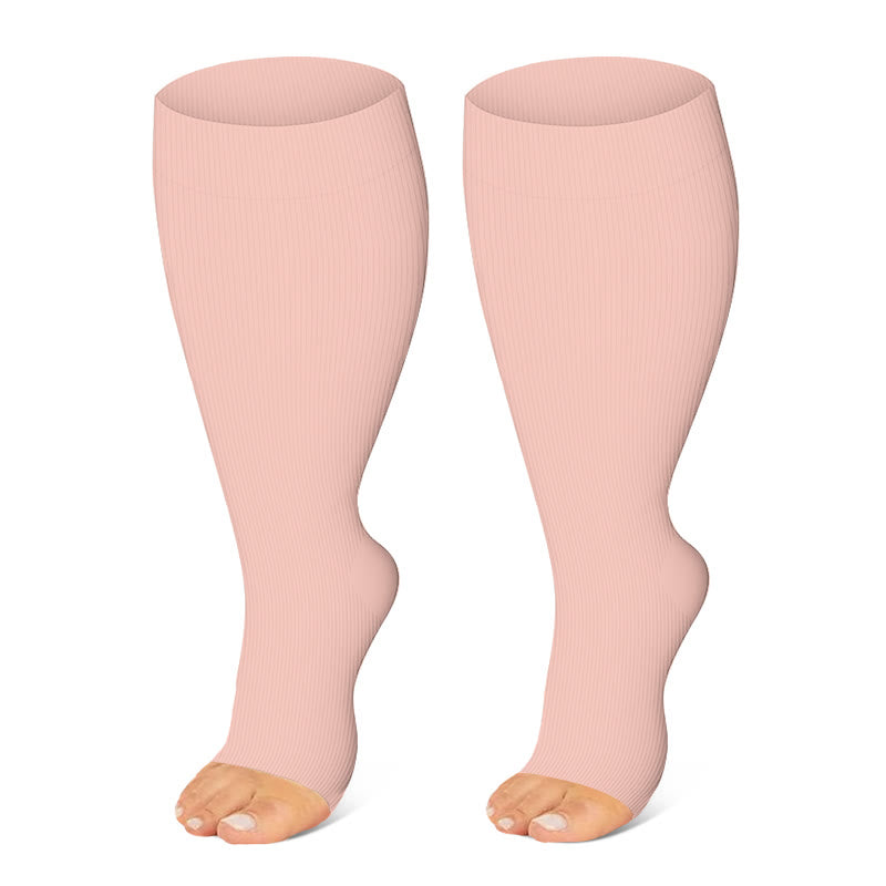 Plus Size Navy Blue Pink Open Toe Compression Socks(3 Pairs) - image 4