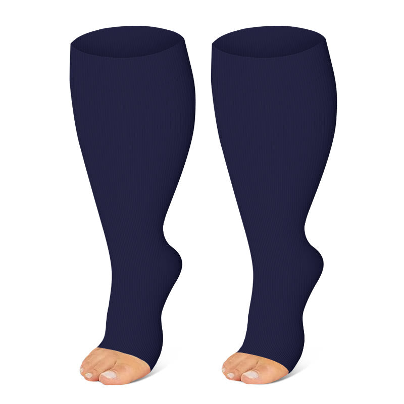 Plus Size Navy Blue Pink Open Toe Compression Socks(3 Pairs) - image 3