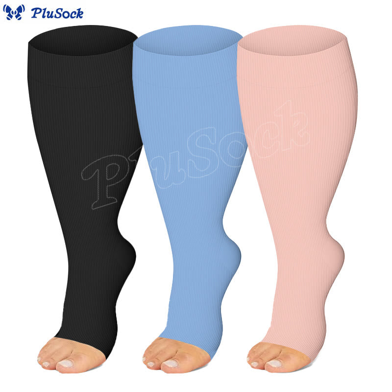 Plus Size Solid Color Open Toe Series Compression Socks - image 1