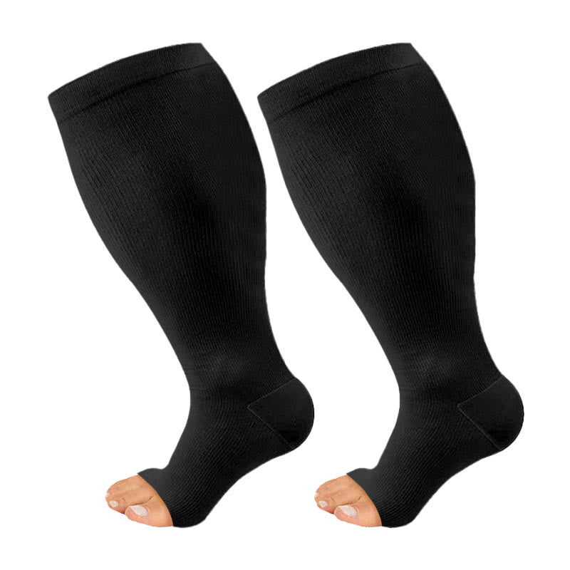Plus Size Solid Color Open Toe Series Compression Socks - Black - 4XL - image 6