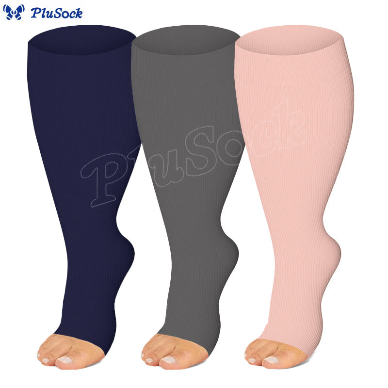 Plus Size Solid Color Open Toe Series Compression Socks - image 0