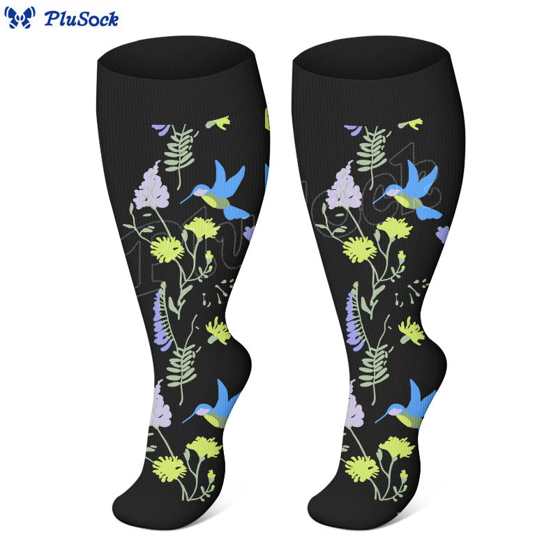 Plus Size Painted Flower Bird Compression Socks - image 3