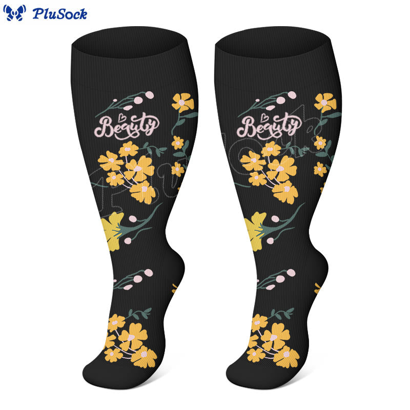 Plus Size Painted Flower Bird Compression Socks - image 2