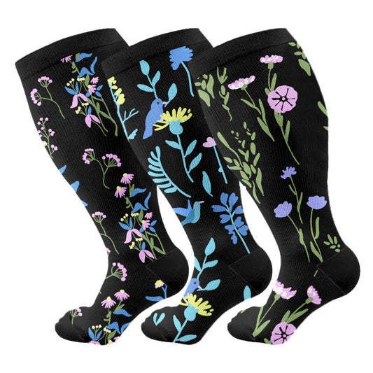 Plus Size Painted Flowers Compression Socks - image 1