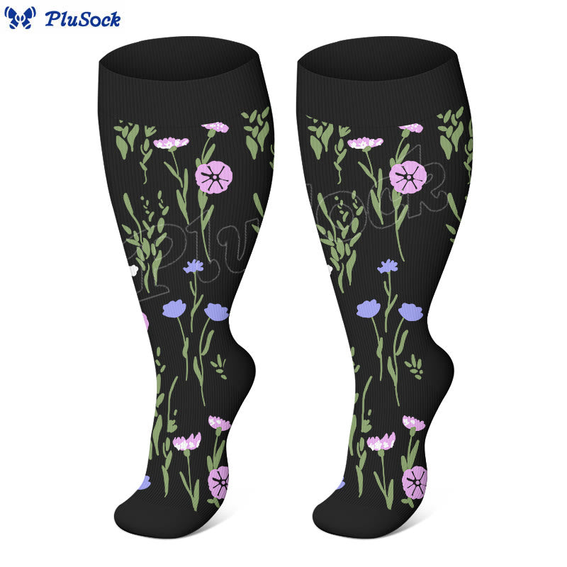 Plus Size Painted Flowers Compression Socks - image 1